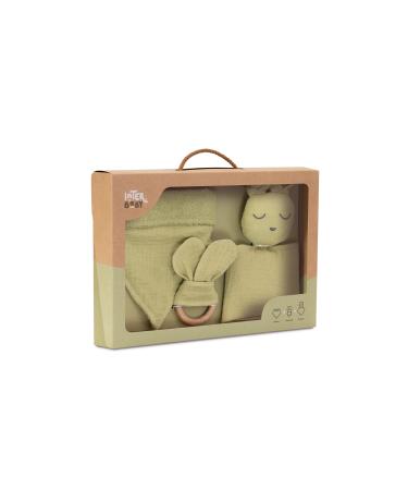 Set: Doudou bear bib and teething ring green