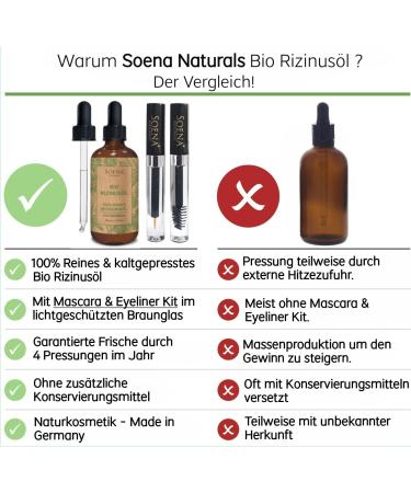 100% Pure Cold Pressed Bio Castor Oil | Hair Eyelashes & Skin Care | Mascara + Eyeliner Kit | Made in Germany | 50ml - Buy Online on SooperMarket.com