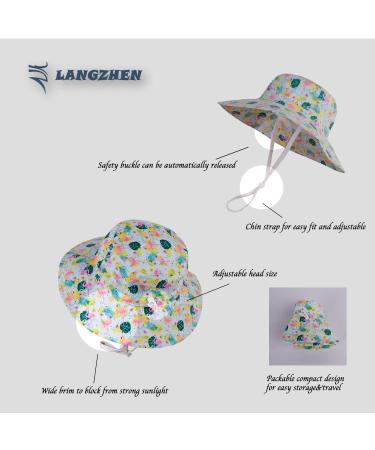 LANGZHEN Baby Girls Beach Sun Hat with Chin Strap | Toddler Kids Wide Brim Play Hat | Flamingo-Leaves Design | 1-2 Years - Buy Online on SooperMarket.com