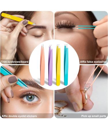 Mabox Professional Stainless Steel Tweezers Set for Men & Women - Precision Slant and Pointed Eyebrow Tweezers for Facial Hair Removal - 4 Pcs Set - Buy Online on SooperMarket.com