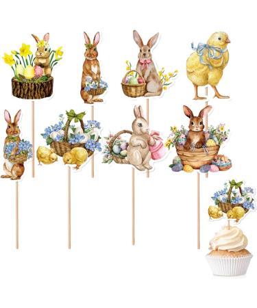 Teksome Easter Cupcake Toppers - Bunny Cake Topper Easter Cake Decorations 8pcs Bunny Easter Egg Cake Food Picks for Happy Easter Spring Theme Party Decorations - Buy Online on SooperMarket.com
