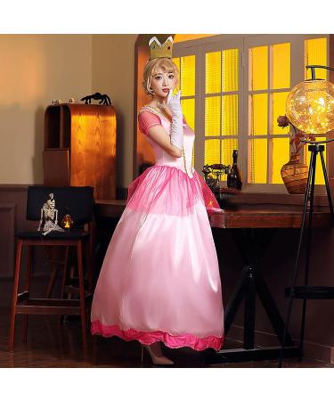 Pink Princess Costume Halloween Cosplay Party Outfit - Women's Court Style Performance Dress with Crown, Headdress, and Gloves | Pink - Large - Buy Online on SooperMarket.com