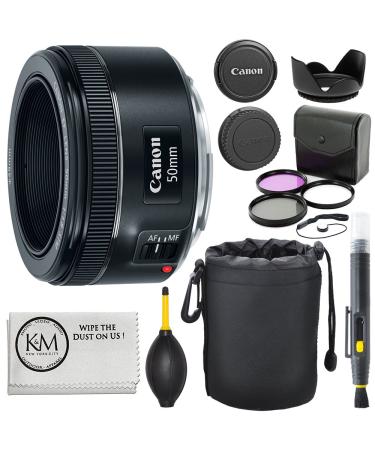 Canon EF 50mm f/1.8 STM Lens + 3pc Filter Kit + Lens Pen + Blower + Hood + Lens Pouch + Cap Keeper