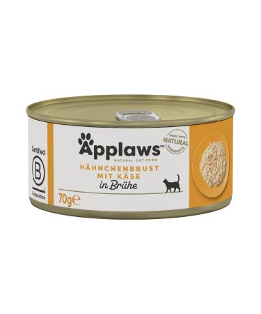 Applaws Premium Natural Wet Cat Food Chicken with Cheese in Broth 70g Can (24x70g) Chicken Breast with Cheese in Broth 70 g (24 Pack)