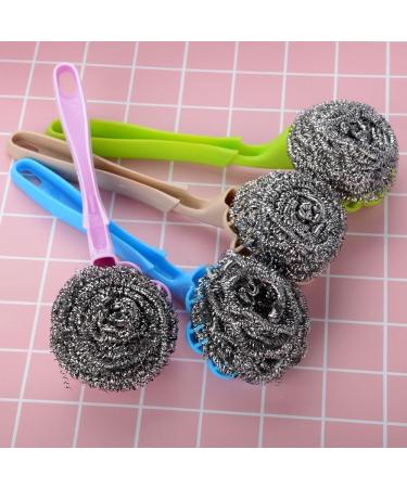 UTENEW Stainless Steel Wool Scourer Sponges Scrubbers Scouring Pads with Handle 2 Pack for Kitchen Bathroom - Buy Online on SooperMarket.com