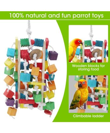 MQUPIN Large Bird Parrot Toys Colorful 22 Inch Wooden Blocks for African Greys, Amazons, Cockatoos and Macaws - Chew Toys for Large Parrots - Buy Online on SooperMarket.com