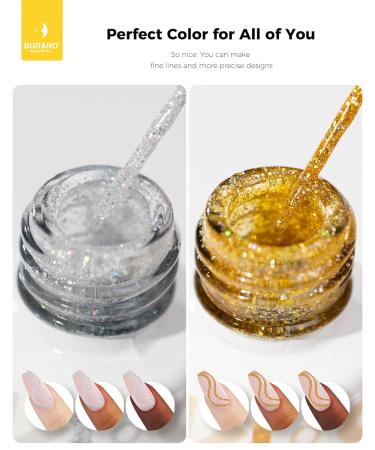 BURANO Gel Nail Polish Liner - Silver & Gold Nail Art - 8ml with Thin Brush - Glitter Curing Required - Buy Online on SooperMarket.com