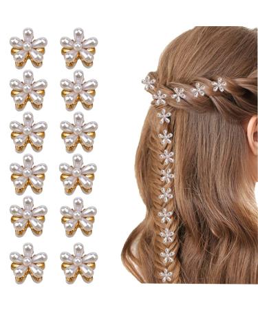 12Pcs Flower Hair Clips Mini Pearl Hair Claw Clips Small White Flower Hair Clip Barrette Fashion Bang Hair Accessories for Women Girls Wedding Birthday Party Favor