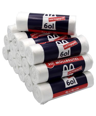 320 garbage bags/garbage bags with a handle 60 liters 20 pieces per roll tear -resistant & liquid -tight product & packaging Recyclear (16 Pack) 20 pieces (16 pack)