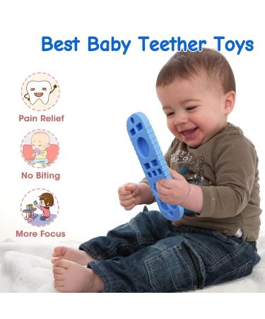 2 Pack Baby Teether Toys - Remote Control and Dinosaur Chew Toys for Babies 0-12 Months | Silicone Teethers for Boys and Girls - Reduce Gum Discomfort - Buy Online on SooperMarket.com