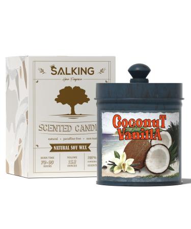 Salking fragrance candles vanilla and coconut soy groves for at home natural soy wax and essential oils Holiday Jar candle 90 hours of burning time gift soy wax cane