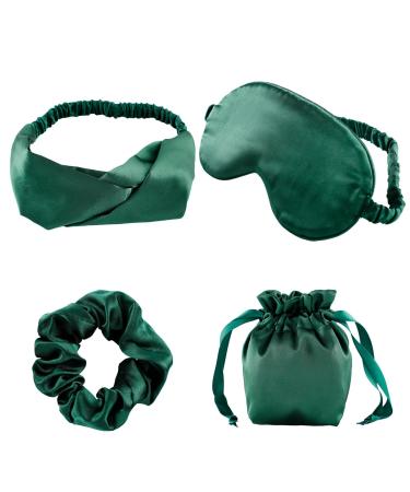 Faux Silk Eye Shade with Hair Scrunchy and Drawstring Pouch - Breathable Sleep Face Cover Set in Solid Color