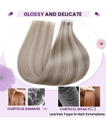 LAAVOO Tape-In Extensions | 60cm Real Hair | Ash Blonde & Platinum Blonde #18/613 | 20 Pieces 50g | Smooth Quality - Buy Online on SooperMarket.com