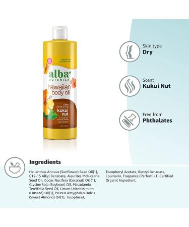 Alba Botanica Hawaiian Body Oil Kukui Nut 8.5 fl oz - Nourishing Moisturizer - Buy Online on SooperMarket.com