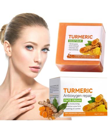Turmeric Soap Turmeric Brightening Soap Kojic Acid Soap Turmeric Soap Bar Turmeric Soap Bar for Deep Cleansing Women's Men's Soap Bar for Face & Body with A Foaming Net (100g)