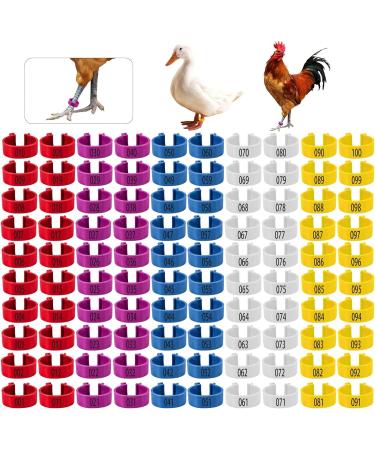 Taicols 100 16mm Chicken Recognition Leg Straps 5 Colors Chicken Foot Labels Ducks Pigeons Guinea Pigs Geese Poultry (16mm)