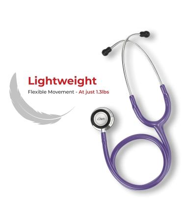 eSteth Classic Stethoscope Lightweight Sensitive Chest Piece for Heart & Lung Sounds - Flexible Tubing Extra Ear Tips Non-Chill Ring - 32" Purple - International Shipping Available - Buy Online on SooperMarket.com