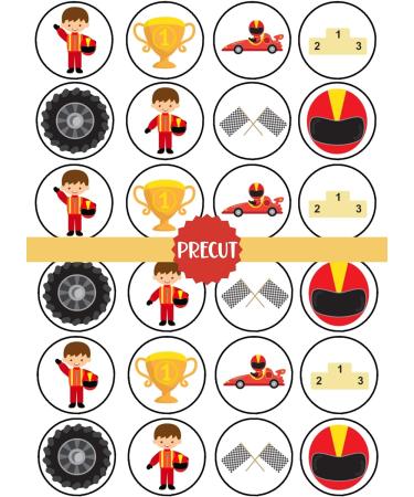 PRECUT Car Racing Edible Cupcake Toppers - Race Cars Theme #2 Premium Thickness SWEETENED VANILLA - wafer card disc cake decorations (Pack of 24) - Buy Online on SooperMarket.com