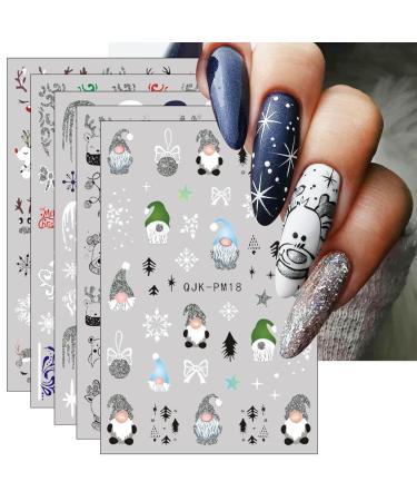 JMEOWIO 10 Sheets Glitter Christmas Nail Art Stickers Decals Self-Adhesive Snowflake Xmas Winter Holiday Black Deer Nail Supplies Nail Art Design Decoration Accessories