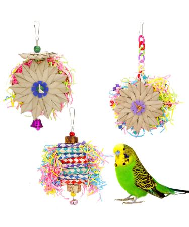 Heyu-Lotus 3 Pack Bird Shredding Toys Budgie Toys Parrot Chewing Hanging Toys Birds Cage Foraging Shredder Toys Bird Cage Accessories for Small Parakeets Cockatiels Budgies Love Birds