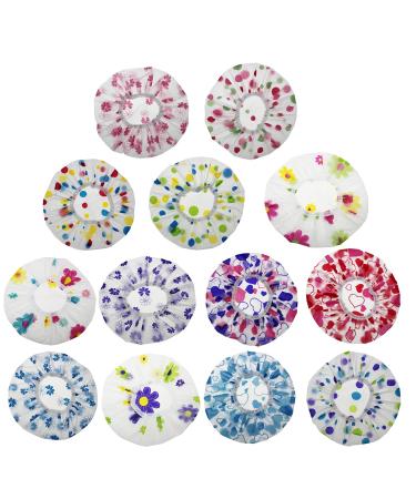 LJY 13 Pieces Assorted Shower Caps Elastic Waterproof Plastic Bathing Salon Hair Cap Lady Salon Hat