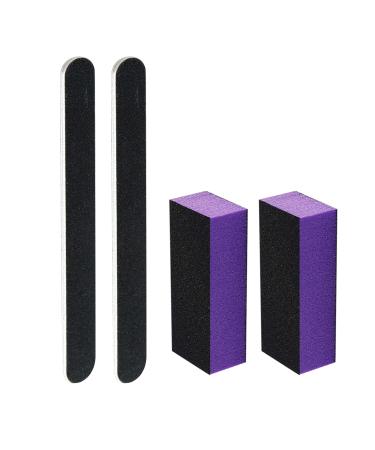 SKYPIA 4 Pack Black Nail File 100/180 Grit and Purple 3 Sided Buffer Block Set