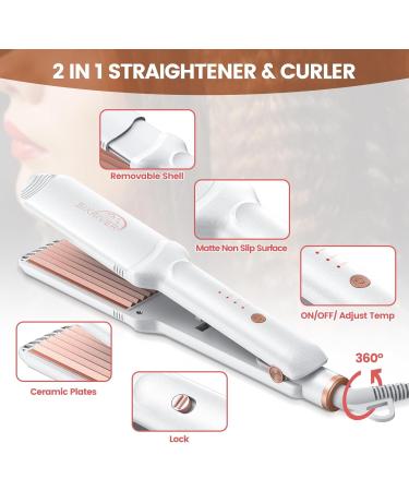 4 in 1 Hair Crimper Straightener & Curling Iron - Ceramic Plates Fast Heating Tool (White) | International Shipping - Buy Online on SooperMarket.com