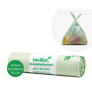 Biomat compostable 20l organic waste bag with a handle 26 bags premium quality DIN+ certified climate-neutral made in Germany 26 pieces (1 Pack) 20l with handle (26 pieces)