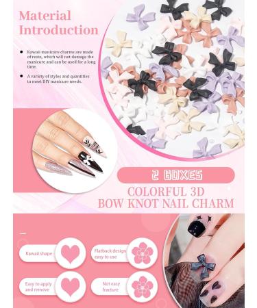 2 Boxes Bow Nail Charms Wsimily 3D Colorful Bowknot Nail Art Charm Kawaii Ribbon Bowknots Nail Accessories for Women Girls Nail Decorations DIY Craft Jewelry (2 Styles) - Buy Online on SooperMarket.com