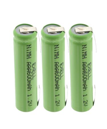 3x Exell 1.2V NIMH AAA 600mAh Rechargeable Batteries w/Tabs use with electric razors toothbrushes high power static applications (Telecoms UPS and Smart grid) electric tools electric mopeds