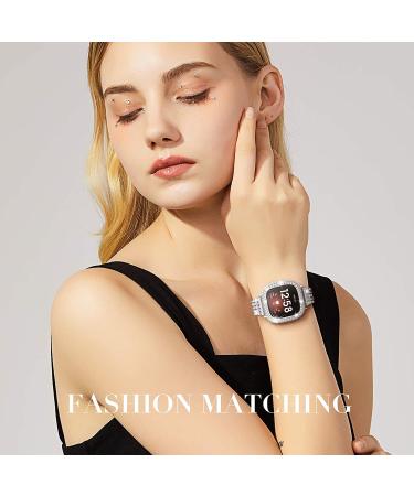 Goton Women's Bling Diamond Brick Design Band & Bumper Case for Fitbit Versa 3/Sense (Silver) - Buy Online on SooperMarket.com