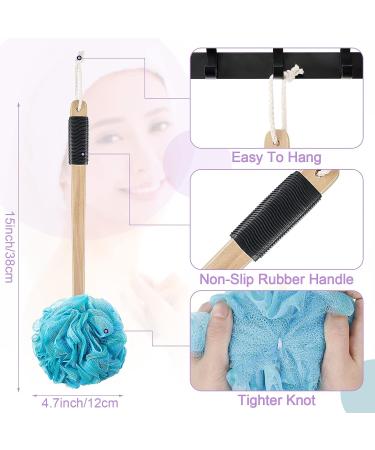 Sunnyray 6 Pcs Back Scrubber & Soft Mesh Loofah Set - Long Wooden Handle, Body Shower Brush, Bath Pouf for Men & Women - Buy Online on SooperMarket.com