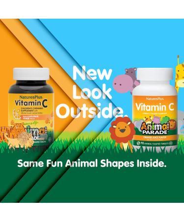 NaturesPlus Animal Parade Vitamin C Chewable Tablets for Kids - Vegan Gluten-Free - Natural Orange Flavor - 90 Animal-Shaped Tablets (Pack of 2) - Boost Immunity - Buy Online on SooperMarket.com