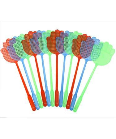 TUPARKA 12 Pcs Fly Swatter Stable Plastic Long Handle Manual Swat Pest Control Housewife Helper Red+blue+green