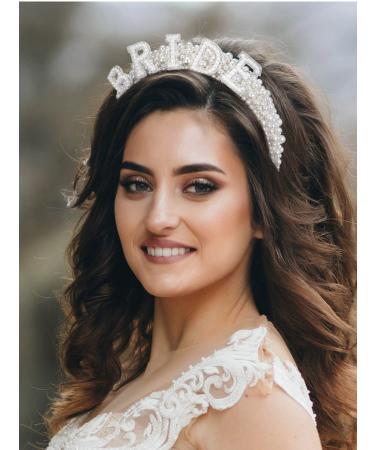 Sweetv Pearl Bride Headband for Wedding - Handmade Rhinestone Bridal Hair Accessories - Bachelorette Party Decorations and Bride to Be Headband - White - Buy Online on SooperMarket.com