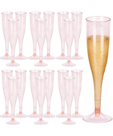 Honeydak 60 Pack Plastic Champagne Flutes Rose Gold Glitter Disposable Champagne Toasting Glasses 6.5 Oz Elegant Clear Plastic Champagne Cups Mimosa Glasses for Wedding New Years Eve Party Supplies