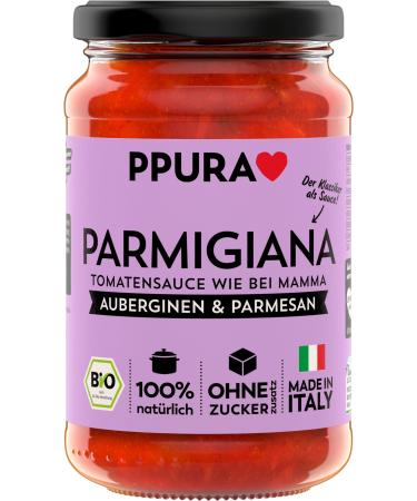 PPURA BIO Tomato sauce Parmigiana |Pasta sauce with eggplants & Parmigiano Reggiano |Sugo Made in Italy |100% of course without additives |Noodle sauce with Parmesan |340g glass