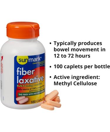 Sunmark Fiber Laxative Caplets - 500mg Bulk-Forming Constipation Relief - 100 Count Bottle - Buy Online on SooperMarket.com