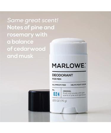 MARLOWE Natural Deodorant for Men | Aluminum-Free Stick with Coconut Oil & Shea Butter | Fresh Woodsy Scent | 2.5oz - Buy Online on SooperMarket.com