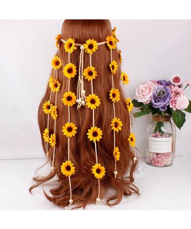 Boho Sunflower Flower Headband | Hippie Floral Crown Hairband for Women and Girls | Handmade Yellow Hair Accessories for Party, Cosplay, and Decoration - Buy Online on SooperMarket.com