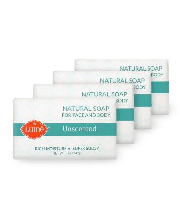 Lume Natural Soap for Face and Body - Free from Parabens, Phthalates, and Artificial Dyes - Hypoallergenic and Safe for Sensitive Skin - Pack of 4 (Unscented) Unscented 5 Ounce (Pack of 4)