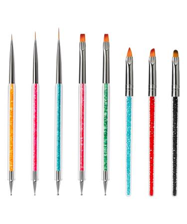 Function Nail Brush for Dotting Drawing Nail Art Brushes for Gel Nails Painting Tools Liner Design Nail Art Kit with Glitter Handle 8 Count (Pack of 1)