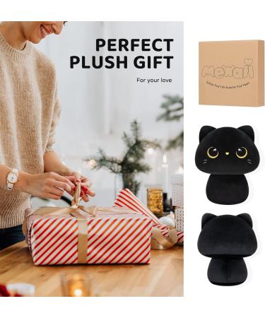 Mewaii 14'' Moon Eyes Cat Mushroom Pillow Plush - Cuddly Black Cat Stuffed Animal Toy - 14 Inch - Buy Online on SooperMarket.com