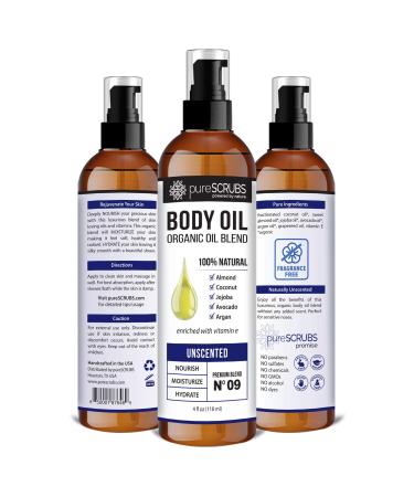 pureSCRUBS Unscented Body Oil Spray for Dry Skin & Massage | Organic Jojoba, Argan, Coconut, Sweet Almond, Avocado Oils with Vitamin E | 4oz - Buy Online on SooperMarket.com