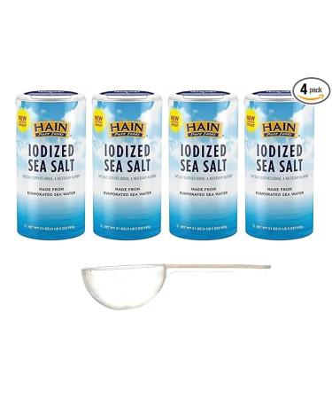 SHOPPING ALA CART Hain Pure Foods Iodized Sea Salt - 21 Oz (Pack of 4, Total of 84 Oz) with Free Multi-Purpose measuring spoon, Sticker and Bubble Protection Guarantee