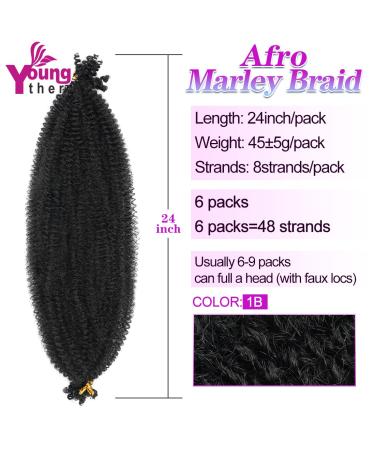 24 Inch Pre-Separated Springy Afro Twist Hair 6 Packs - Soft Synthetic Marley Twist Hair for Distressed Butterfly Locs - Ideal for Wrapping and Braiding - Black Women (1B) - Buy Online on SooperMarket.com