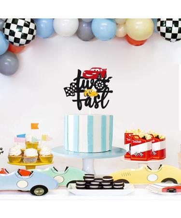 Race Car Cake Topper for 2nd Birthday Party - Checkered Flag Decoration for Kids - Buy Online on SooperMarket.com
