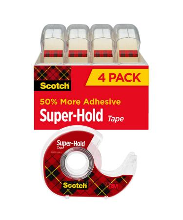Scotch Super-Hold Tape  4 Rolls  Transparent Finish  50% More Adhesive  Trusted Favorite  3/4 x 650 Inches  Dispensered (4198) 4 Rolls Standard
