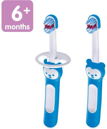 MAM Baby's Brush Set (2 Training Toothbrushes 1 Safety Shield) Baby Toothbrushes with Brushy the Bear Interactive App For Boy 5+ Months Blue - Buy Online on SooperMarket.com