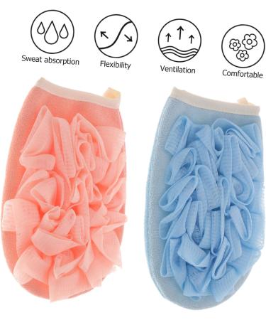 2pcs Exfoliating Gloves for Shower | Double-Sided Loofah | Blue & Pink - Remove Dead Skin & Enhance Your Skincare Routine - Buy Online on SooperMarket.com